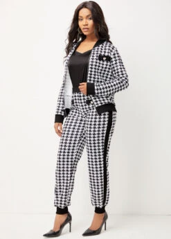 Houndstooth Print Black Long Sleeve Sweatsuit Set 8 Houndstooth Print Black Long Sleeve Sweatsuit Set -Rosewe Promotion Store 277824 P 16270011330572