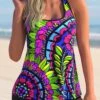Wide Strap Cross Strap Paisley Print Tankini Set 2 Wide Strap Cross Strap Paisley Print Tankini Set -Rosewe Promotion Store 277826 P 1624339601360