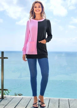 Contrast Round Neck Pocket Long Sleeve Sweatshirt -Rosewe Promotion Store 277975 P 16291144451444