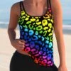 Leopard Rainbow Color Double Straps Tankini Set -Rosewe Promotion Store 278295 P 1624866734198