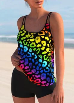 Leopard Rainbow Color Double Straps Tankini Set 7 Leopard Rainbow Color Double Straps Tankini Set -Rosewe Promotion Store 278295 P 1624866735764