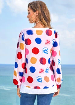 Long Sleeve Rainbow Color Polka Dot T Shirt -Rosewe Promotion Store 278316 P 16281654914811