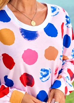 Long Sleeve Rainbow Color Polka Dot T Shirt -Rosewe Promotion Store 278316 P 16281654918124