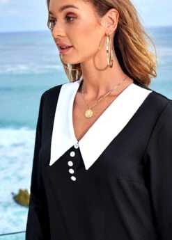 Decorative Button Long Sleeve Contrast Blouse 11 Decorative Button Long Sleeve Contrast Blouse -Rosewe Promotion Store 278334 P 16281654916254