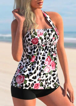 Floral Print Halter Leopard Tankini Set -Rosewe Promotion Store 278419 P 1653722554831