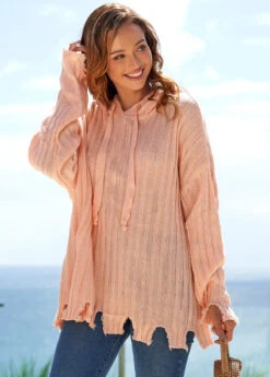 Hooded Collar Long Sleeve Asymmetric Hem Sweater -Rosewe Promotion Store 278585 P 16282541094962