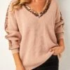 Sequin Long Sleeve Khaki V Neck Sweater -Rosewe Promotion Store 279165 P 16291680070210