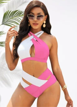 High Waist Cross Halter Contrast Bikini Set -Rosewe Promotion Store 279299 P 16260707694403