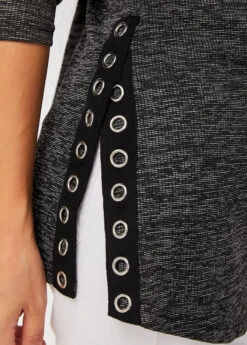 V Neck Quarter Zip Long Sleeve Eyelet Sweatshirt -Rosewe Promotion Store 279313 P 16290798003155