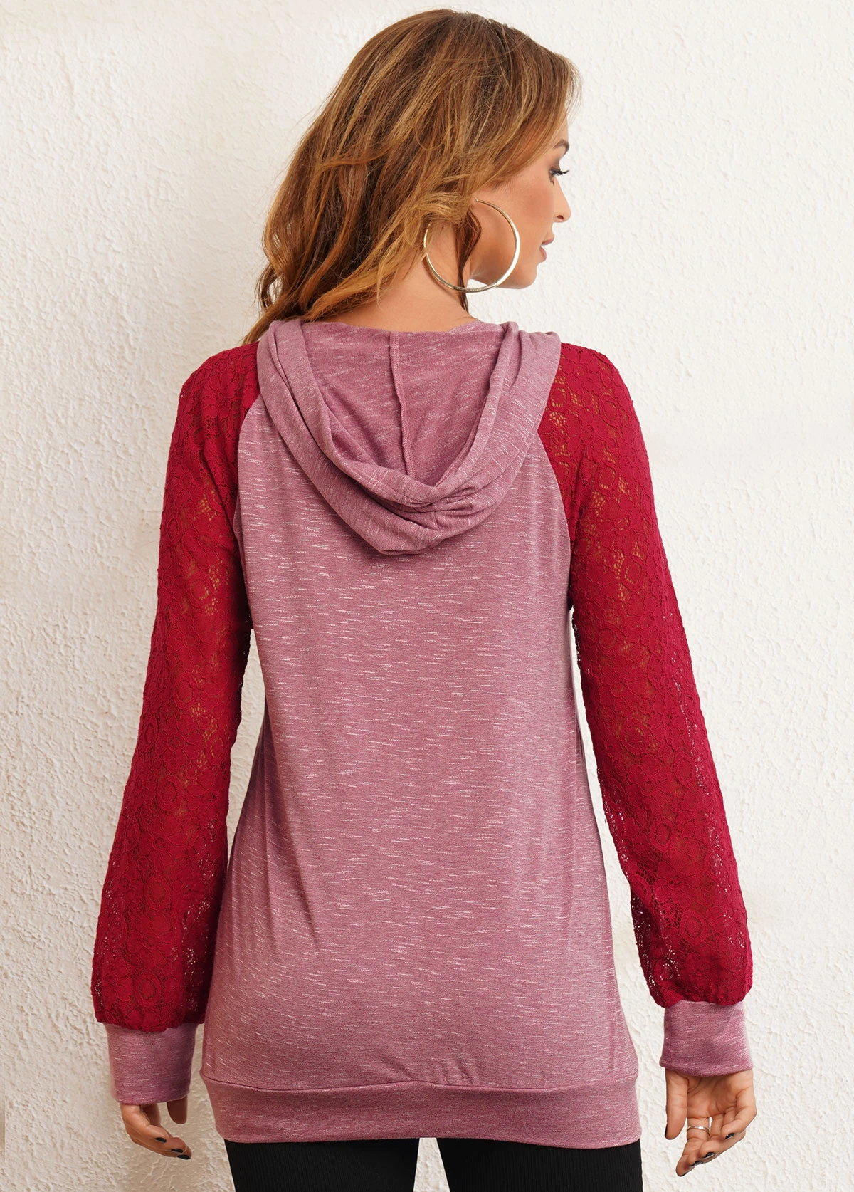 Drawstring Kangaroo Pocket Lace Stitching Hoodie 7 Drawstring Kangaroo Pocket Lace Stitching Hoodie - Image 5