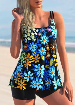 Spaghetti Strap Floral Print Tankini Set