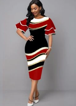 Layered Bell Sleeve Geometric Print Plus Size Dress -Rosewe Promotion Store 279521 P 1635752183873
