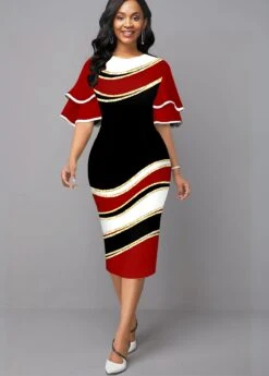 Layered Bell Sleeve Geometric Print Plus Size Dress -Rosewe Promotion Store 279521 P 1635752184383