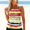 Wide Strap Rainbow Color Criss Cross Back Tankini Set -Rosewe Promotion Store 279783 P 1626419745294
