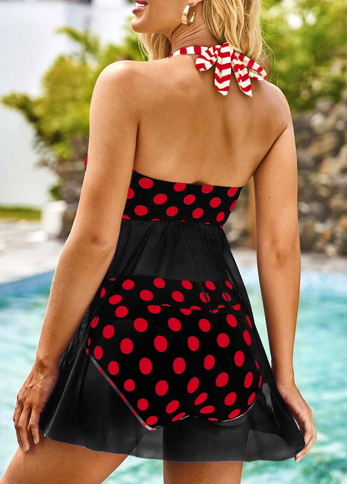 Halter Striped Polka Dot Swimdress And Panty 4 Halter Striped Polka Dot Swimdress And Panty - Image 2