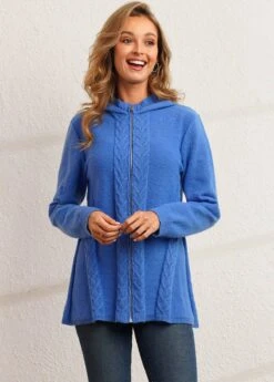 Blue Zipper Closure Hooded Collar Cardigan -Rosewe Promotion Store 281397 P 16324814540643