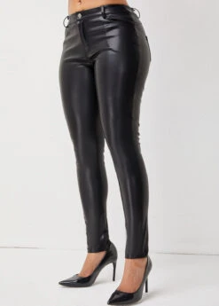 Button Detail Skinny Solid Leather Pants 7 Button Detail Skinny Solid Leather Pants -Rosewe Promotion Store 281582 P 16298025004522