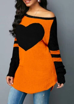 Contrast Heart Design Long Sleeve Sweater -Rosewe Promotion Store 282384 P 1630662773914