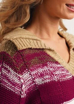 Turndown Collar Striped Long Sleeve Sweater -Rosewe Promotion Store 282856 P 16345499369004