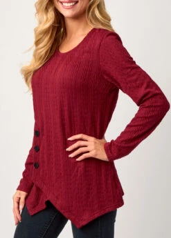 Asymmetric Hem Valentines Wine Red Round Neck Sweatshirt -Rosewe Promotion Store 283013 P 16329649260102