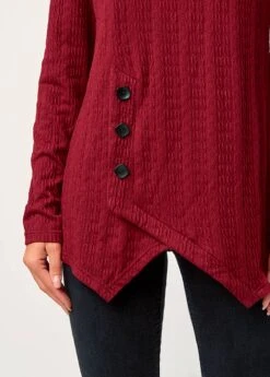 Asymmetric Hem Valentines Wine Red Round Neck Sweatshirt -Rosewe Promotion Store 283013 P 16329649263663