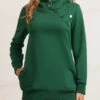 Long Sleeve Zipper Detail Dark Green Hoodie