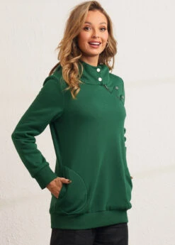 Long Sleeve Zipper Detail Dark Green Hoodie 9 Long Sleeve Zipper Detail Dark Green Hoodie -Rosewe Promotion Store 283761 P 16345543214042