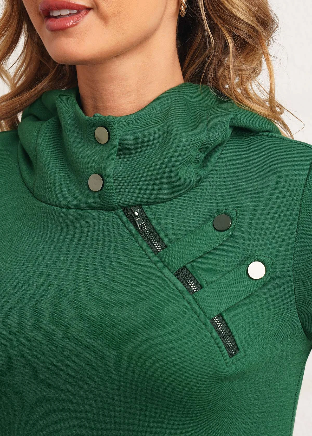 Long Sleeve Zipper Detail Dark Green Hoodie 7 Long Sleeve Zipper Detail Dark Green Hoodie - Image 5
