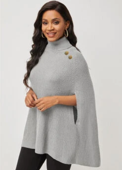 Solid Turtleneck 3/4 Sleeve Sweater Cape -Rosewe Promotion Store 283804 P 1634782695686