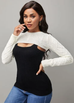 Color Block Round Neck Two Piece Sweater -Rosewe Promotion Store 283907 P 16318579405532