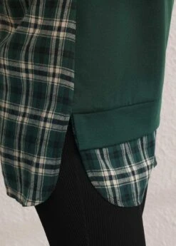 Green Plaid Long Sleeve Faux Two Piece Hoodie -Rosewe Promotion Store 284458 P 16345516491244