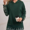 Green Plaid Long Sleeve Faux Two Piece Hoodie -Rosewe Promotion Store 284458 P 16345516492760