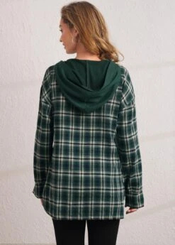 Green Plaid Long Sleeve Faux Two Piece Hoodie -Rosewe Promotion Store 284458 P 16345516494041