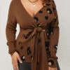 Brown Tie Front V Neck Leopard Sweater -Rosewe Promotion Store 284491 P 16340355918220