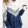 Color Block Lace Stitching Drawstring Detail Hoodie -Rosewe Promotion Store 285234 P 16375594123160