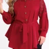 Asymmetric Hem Wine Red Plus Size Blouse -Rosewe Promotion Store 285252 P 16409135713100