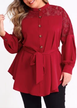 Asymmetric Hem Wine Red Plus Size Blouse