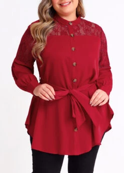 Asymmetric Hem Wine Red Plus Size Blouse -Rosewe Promotion Store 285252 P 16409135716343