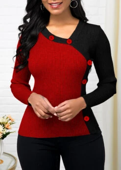 Long Sleeve Asymmetrical Neck Patchwork Sweater -Rosewe Promotion Store 285324 P 1636097997003