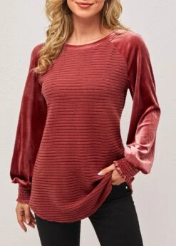 Velvet Stitching Deep Red Round Neck Valentines Sweatshirt