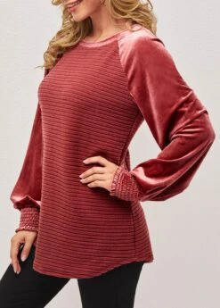 Velvet Stitching Deep Red Round Neck Valentines Sweatshirt -Rosewe Promotion Store 285383 P 16351507675212
