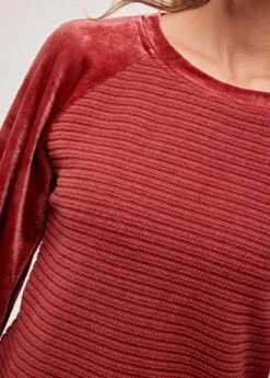 Velvet Stitching Deep Red Round Neck Valentines Sweatshirt -Rosewe Promotion Store 285383 P 16351507675675