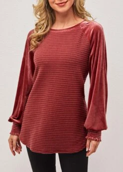 Velvet Stitching Deep Red Round Neck Valentines Sweatshirt -Rosewe Promotion Store 285383 P 16351507678893