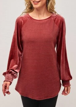 Velvet Stitching Deep Red Round Neck Valentines Sweatshirt -Rosewe Promotion Store 285383 P 16351507679134