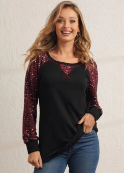 Leopard Round Neck Black Long Sleeve Sweatshirt -Rosewe Promotion Store 285414 P 16345495966312