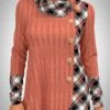 Cowl Neck Twisted Pattern Plaid Sweatshirt 1 Cowl Neck Twisted Pattern Plaid Sweatshirt -Rosewe Promotion Store 285832 P 1631954346985