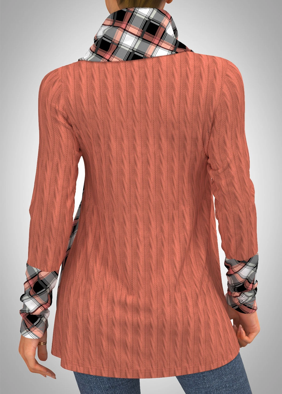 Cowl Neck Twisted Pattern Plaid Sweatshirt 5 Cowl Neck Twisted Pattern Plaid Sweatshirt - Image 3