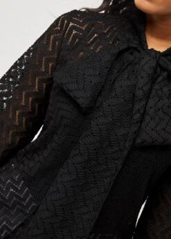 Pierced Tie Front Black Lantern Sleeve Blouse -Rosewe Promotion Store 286018 P 16353237087164