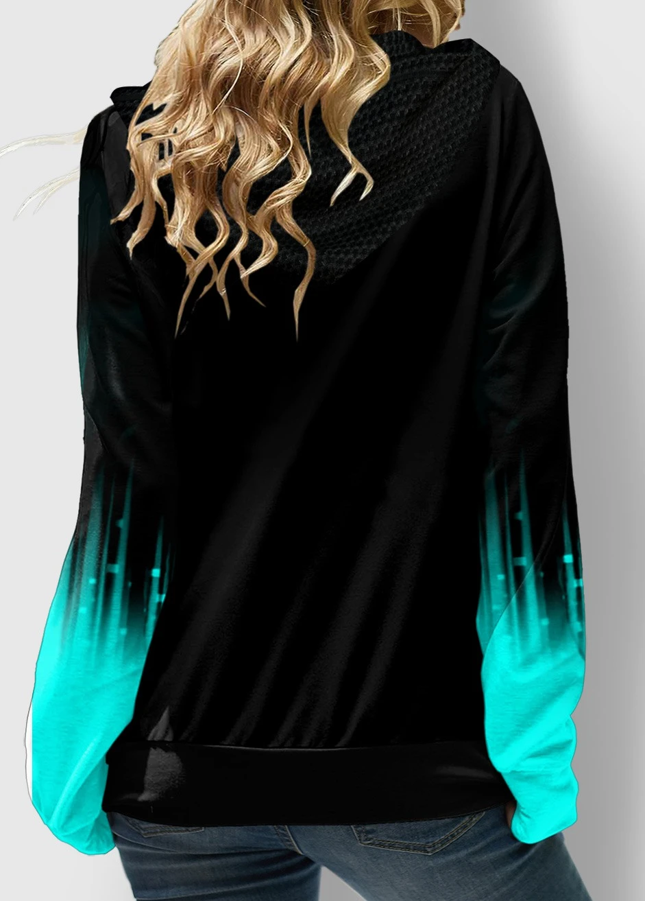 Long Sleeve Quarter Zip Drawstring Ombre Hoodie 4 Long Sleeve Quarter Zip Drawstring Ombre Hoodie - Image 2