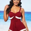 Lace Up Flounce Wine Red One Piece Swimwear -Rosewe Promotion Store 286579 P 16372204298180